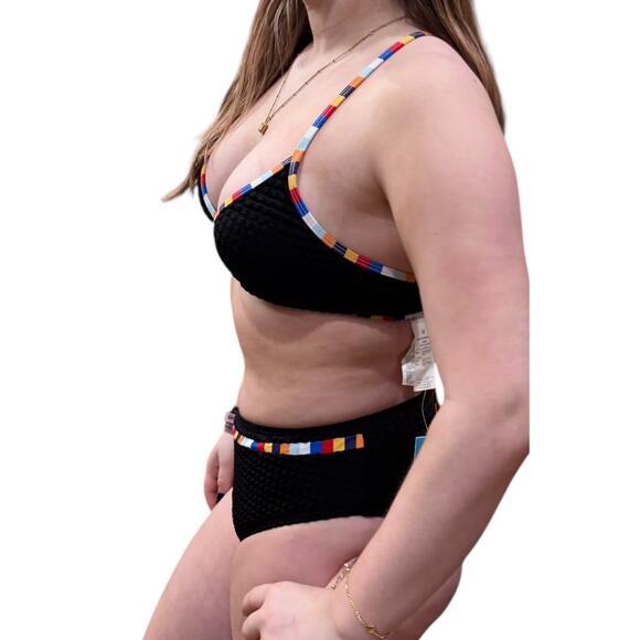 NEW Cupshe SWIMSUIT Women's MED Black Waffle Knit Bikini Bralette & Bottoms Set - Picture 2 of 13